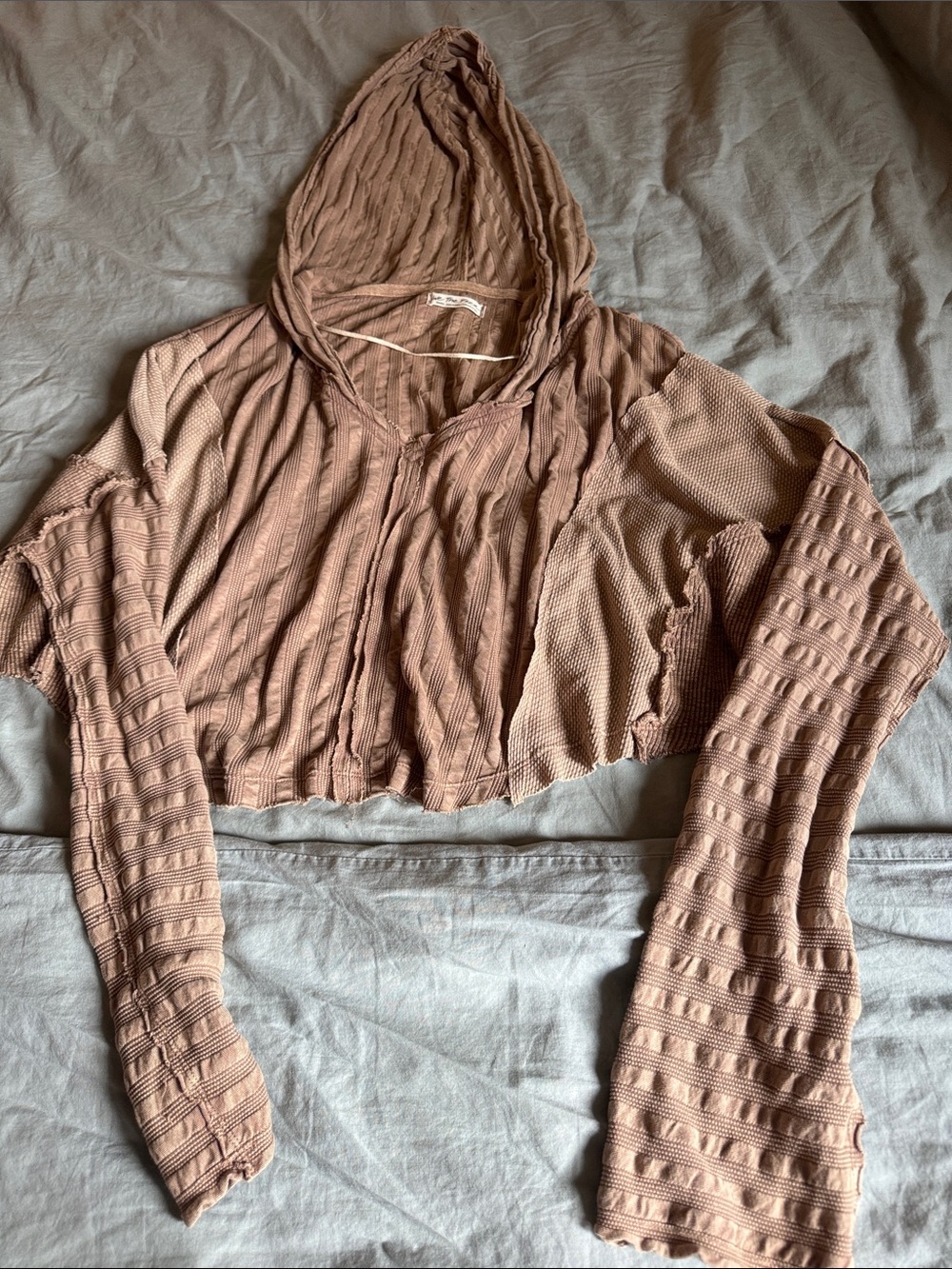 We The Free  people shirt top hooded cropped oversized S beige brown